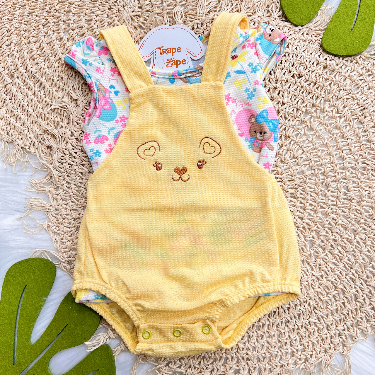 Conj. Blusa Baby Girl e Jardineira Ursinha - Amarelo